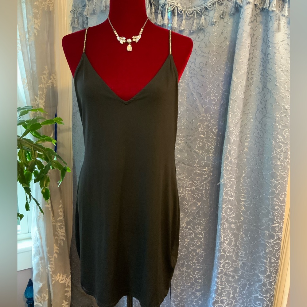 H&M divided spaghetti strap with rhinestones little black dress size L